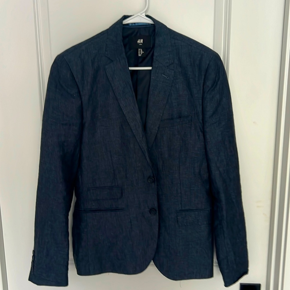 Like New 36R Linen H&M Blazer Mens Jacket Dark Blue